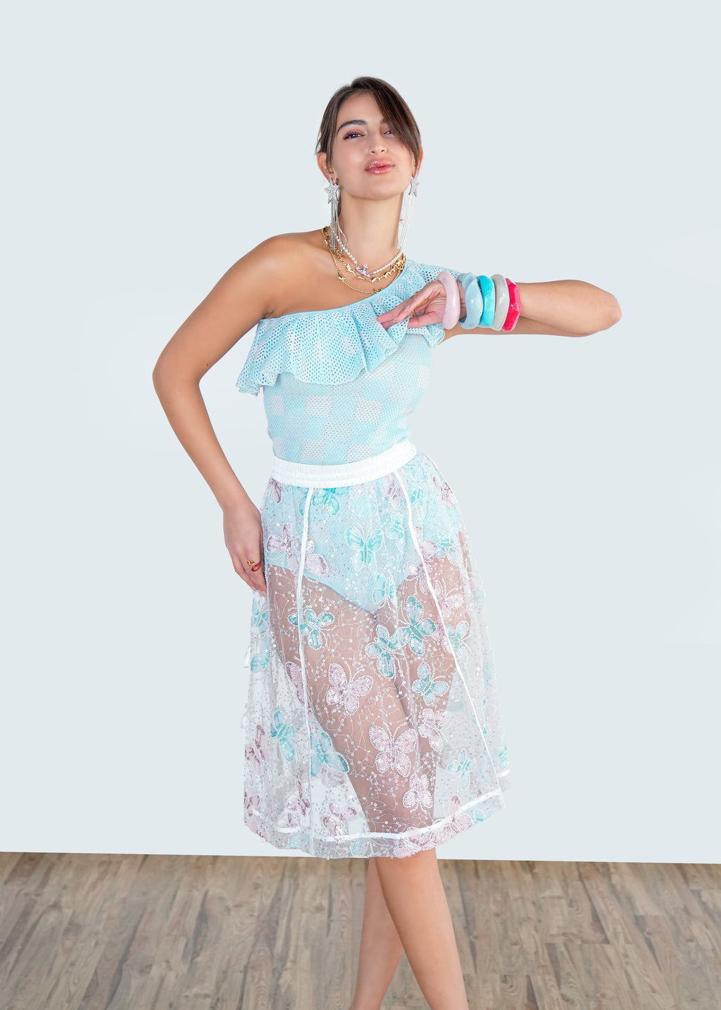 Butterfly Sheer Midi Skirt