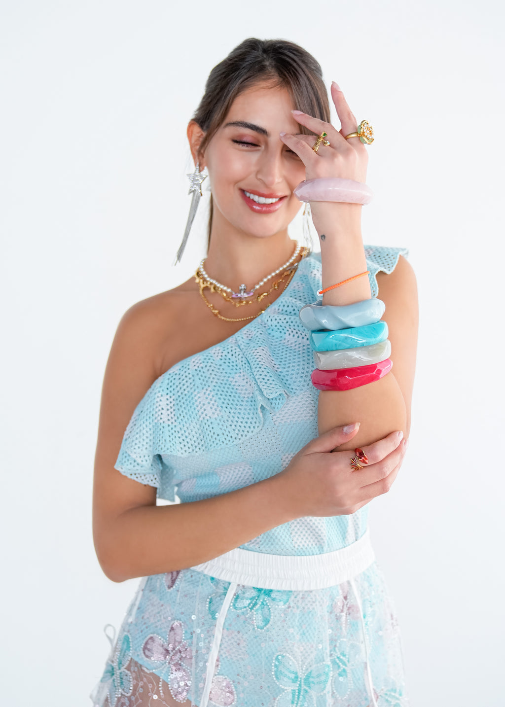 Check One-Shoulder Top