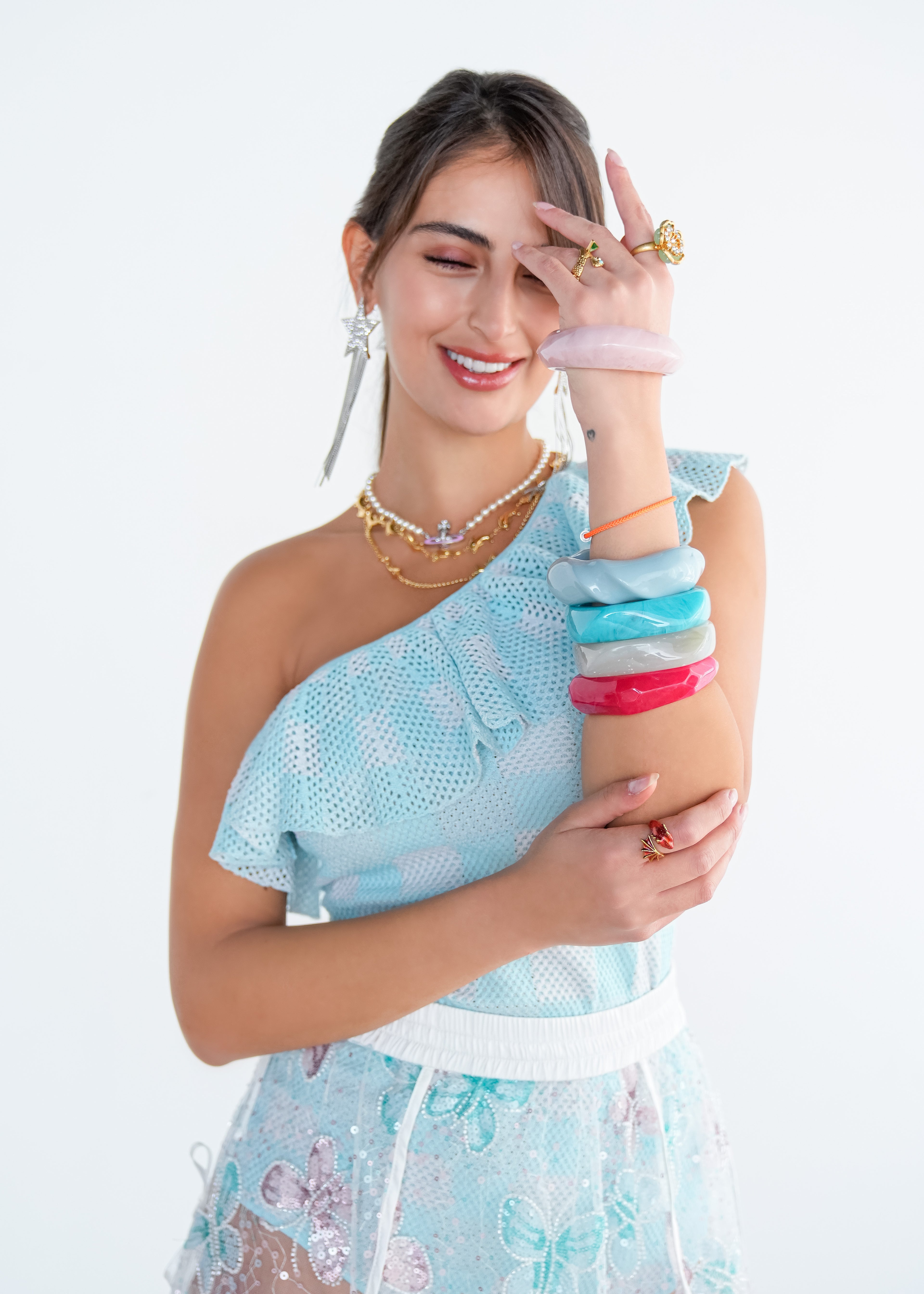 Check One-Shoulder Top