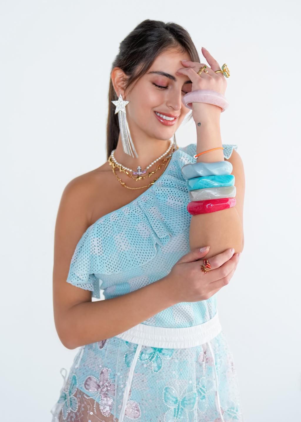 Check One-Shoulder Top