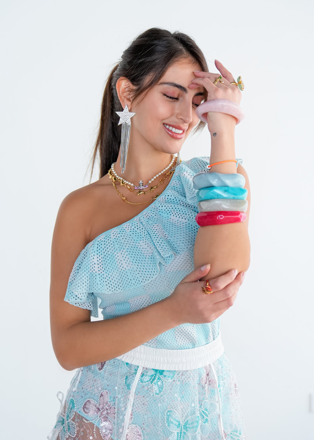 Check One-Shoulder Top