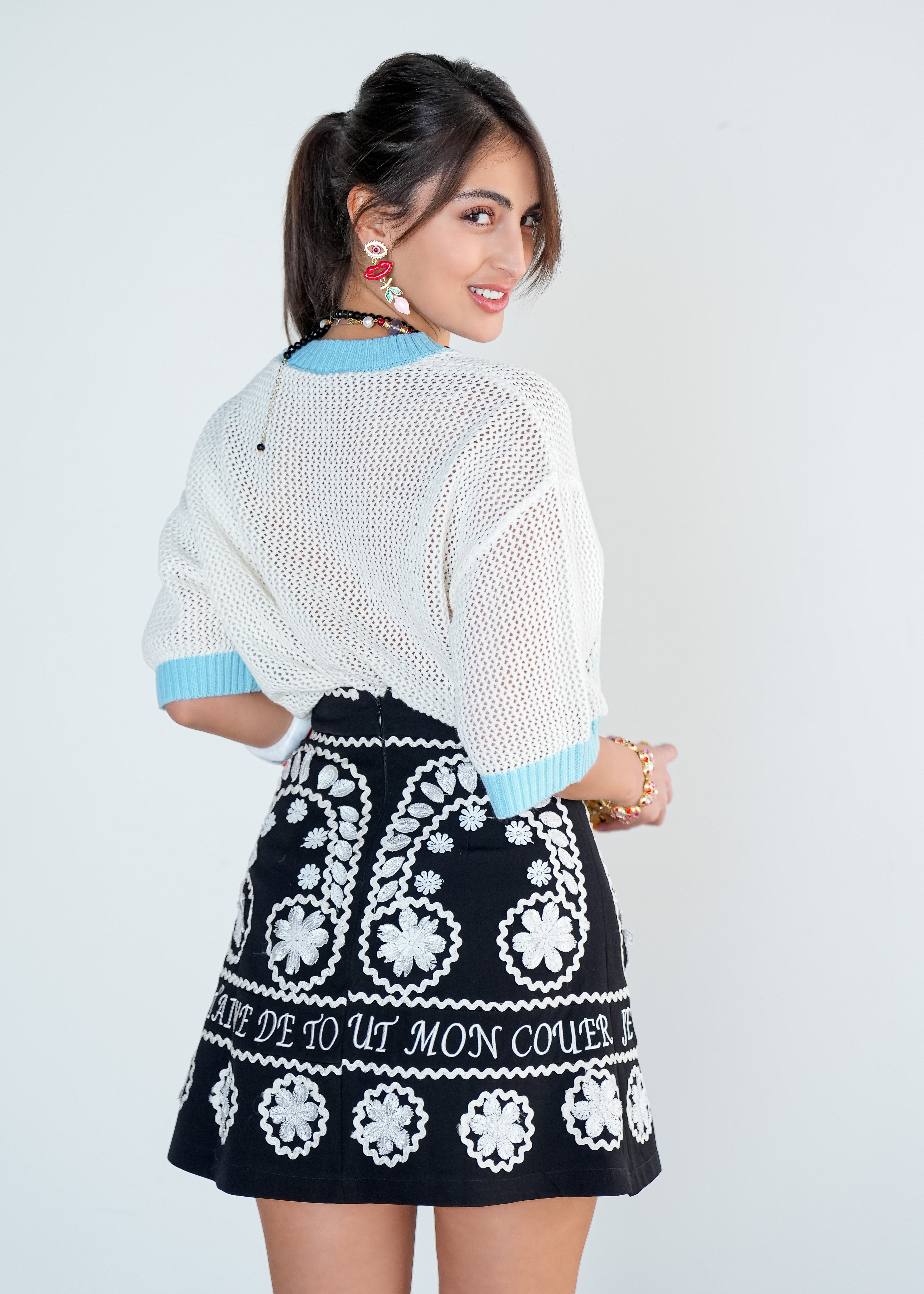 Black Embroidered Mini Skirt