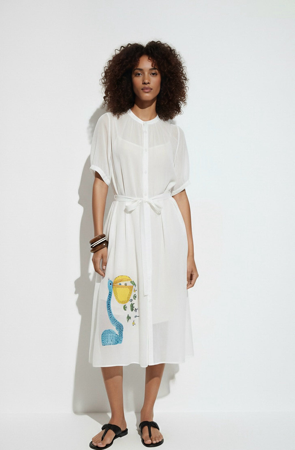 White Embroidered Shirt Dress