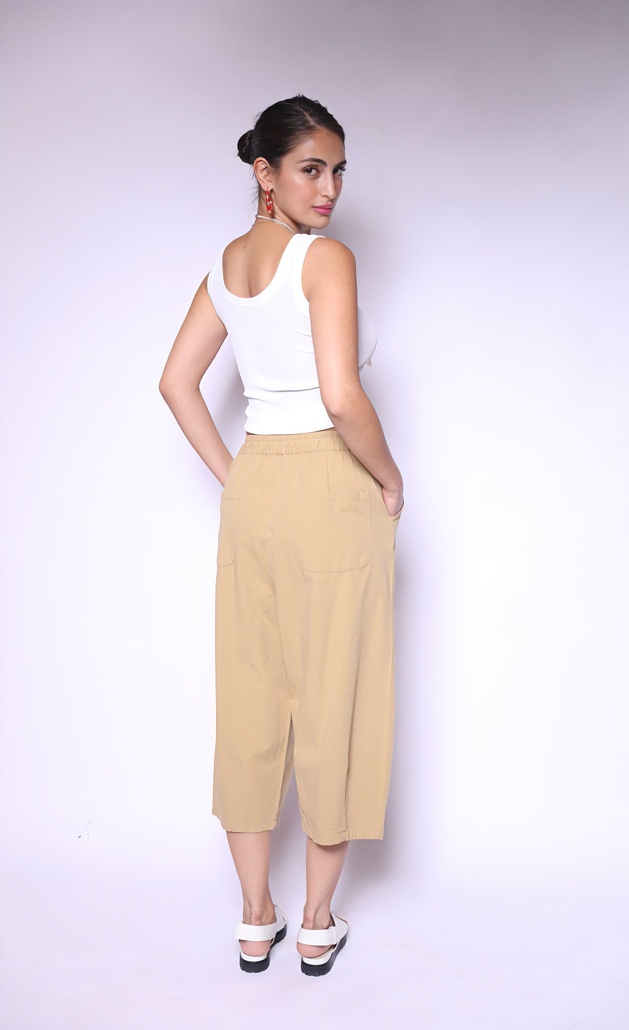 Beige Mickey Embroidered Pants