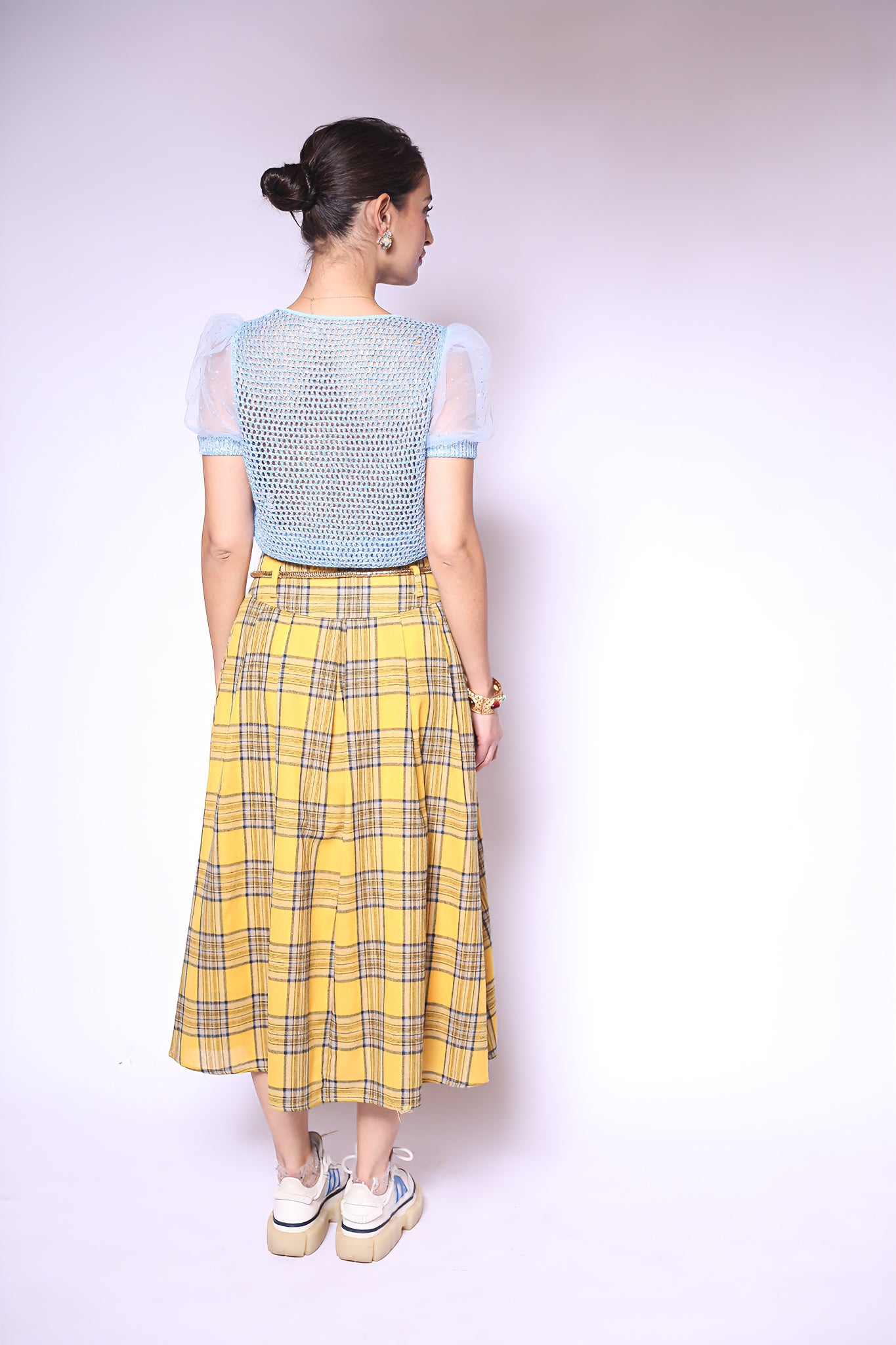 Yellow Plaid Midi Skirt