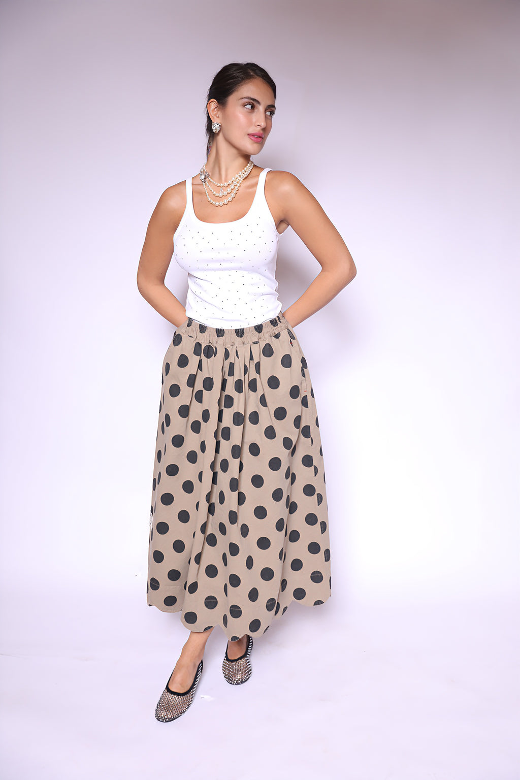Bold Dots Midi Skirt