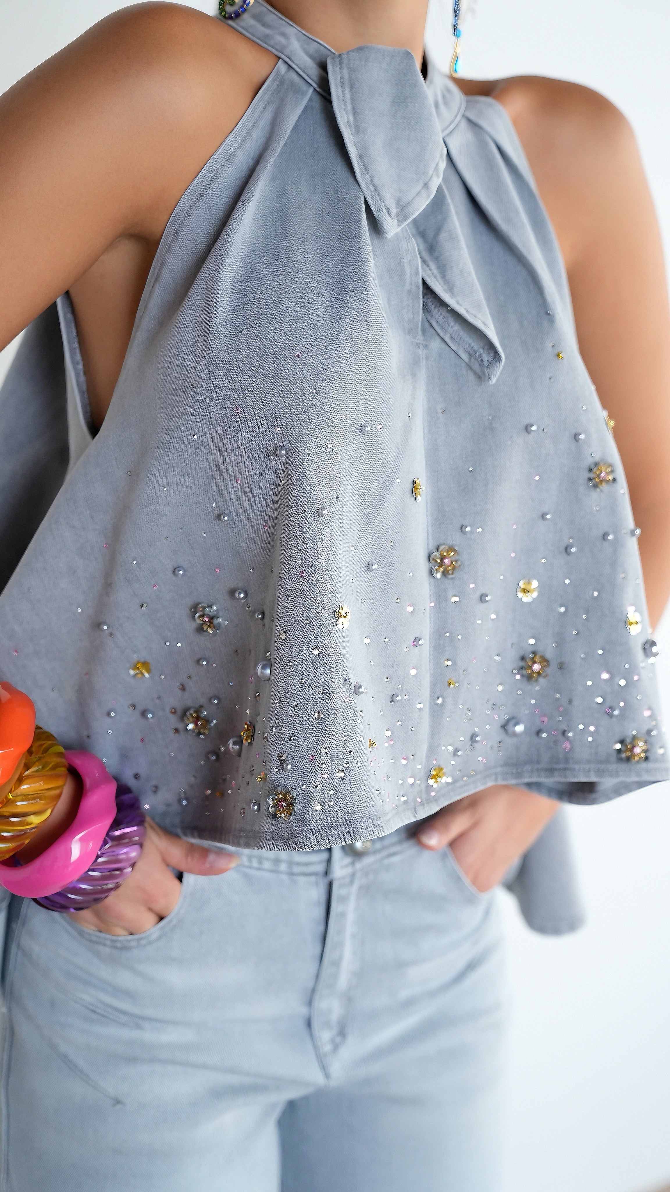 Starry Denim Halter Top