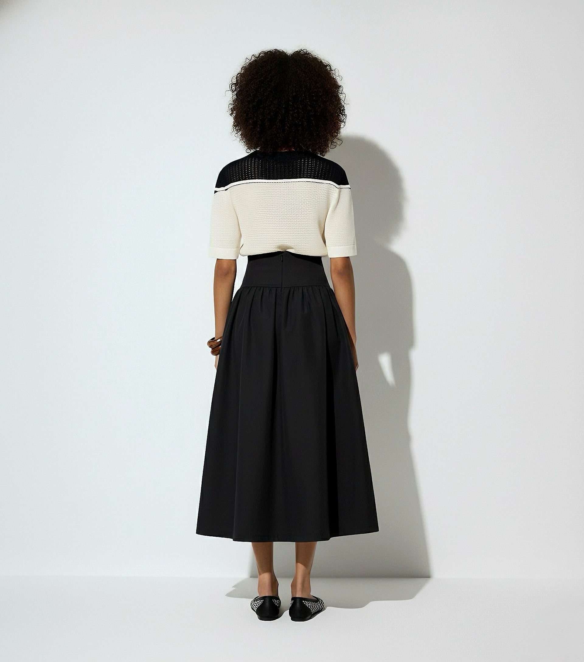 High-Waist Button Midi Skirt