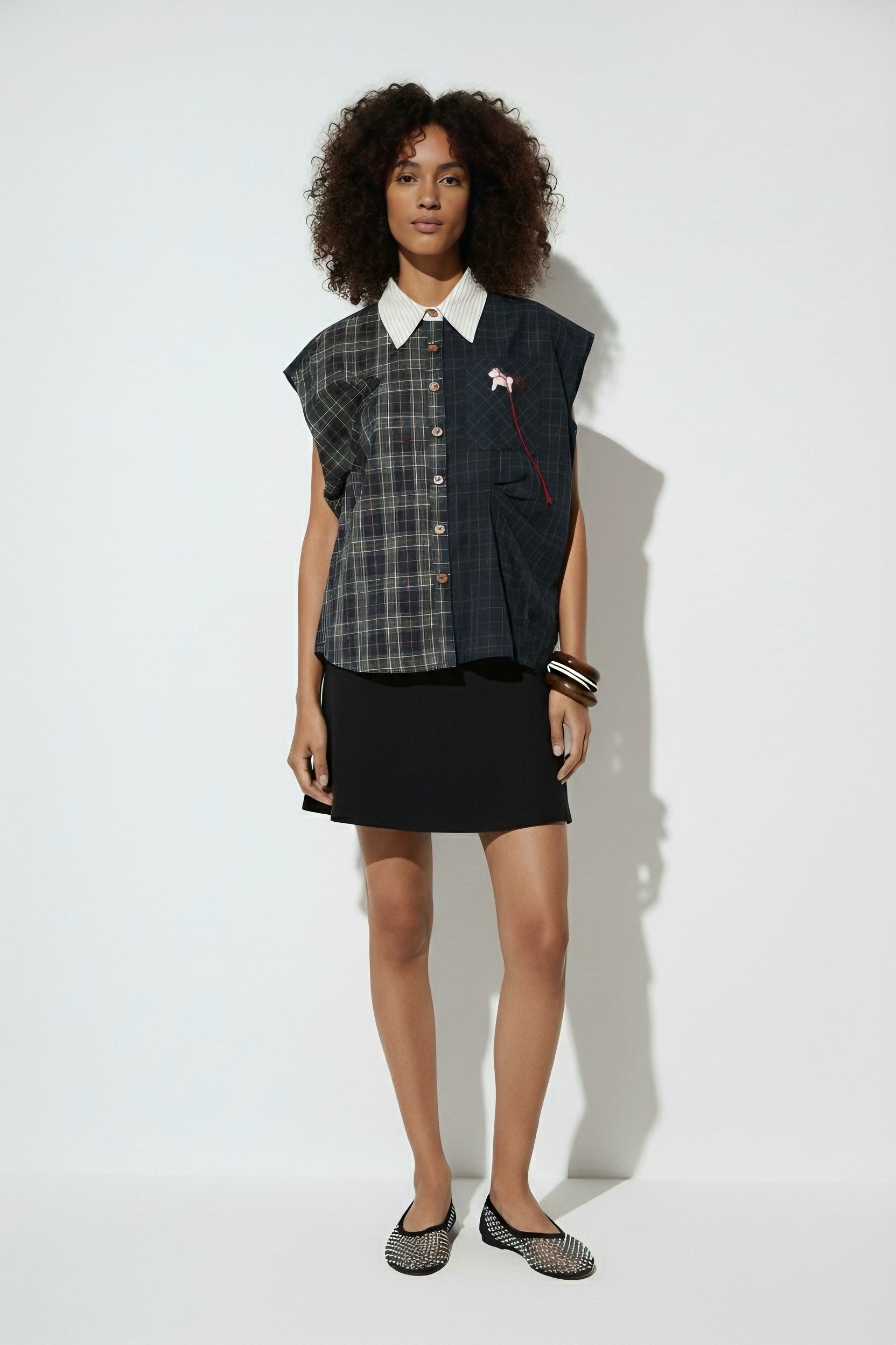 Patchwork Plaid Sleeveless Shirt