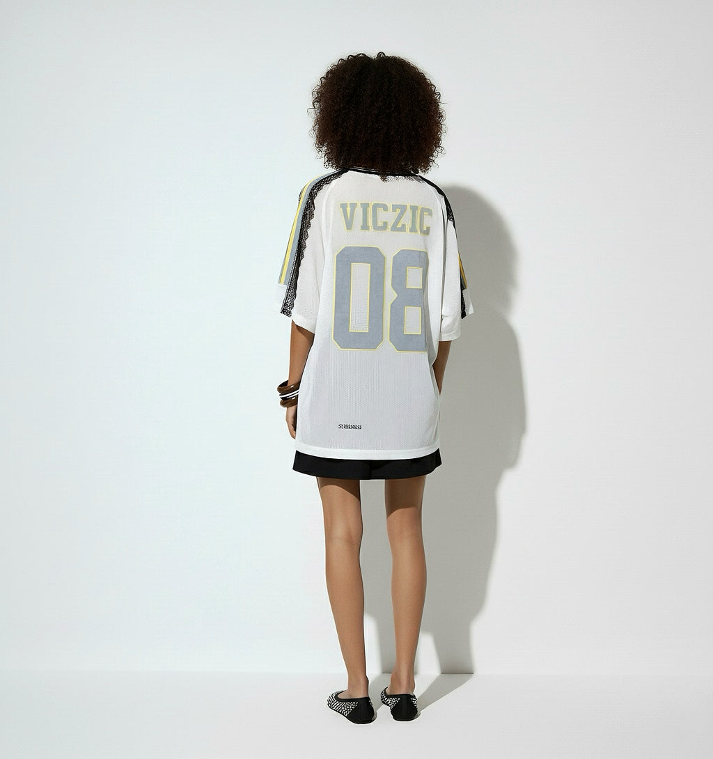 Varsity Mesh Jersey Dress – White