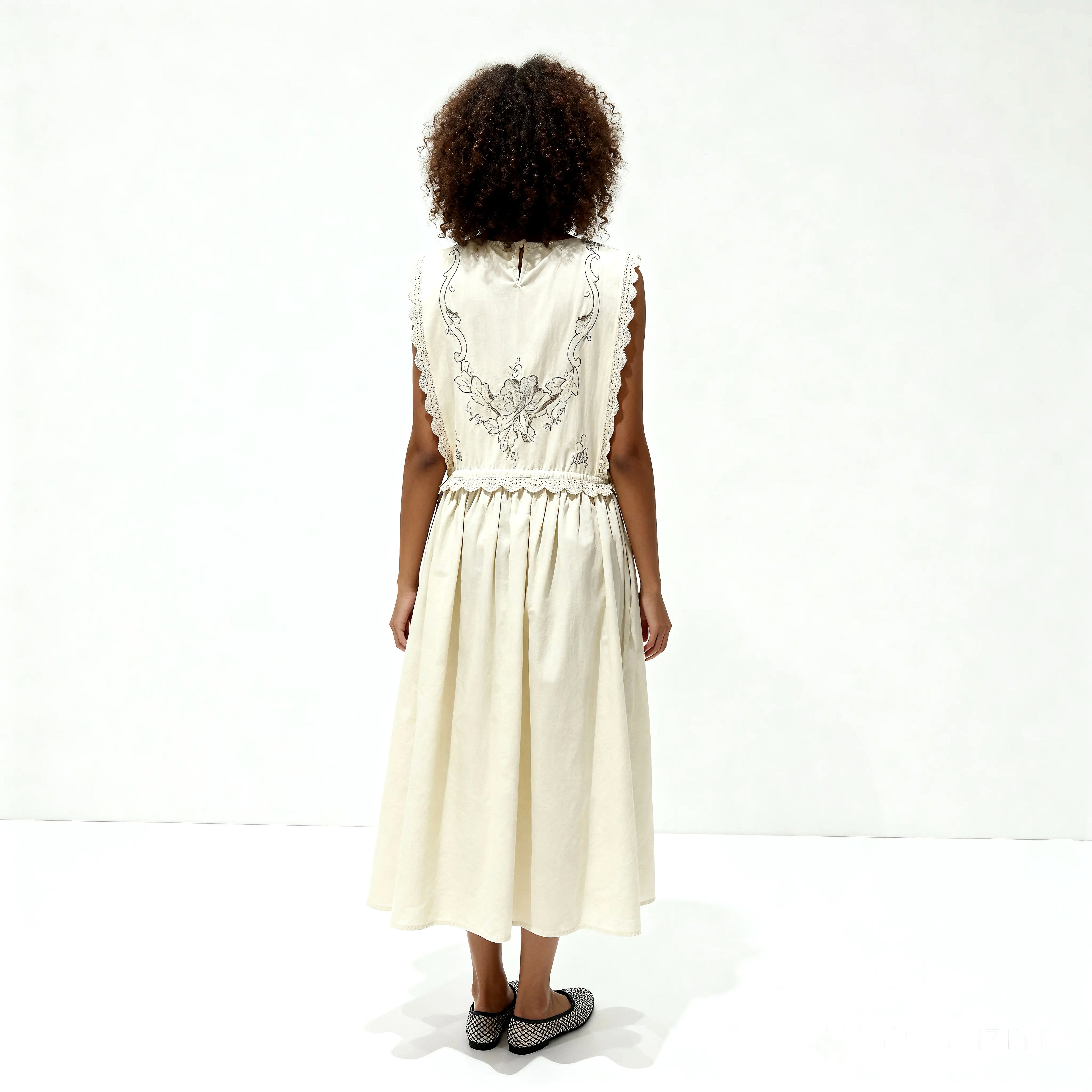 Vintage Embroidered Ruffle Dress