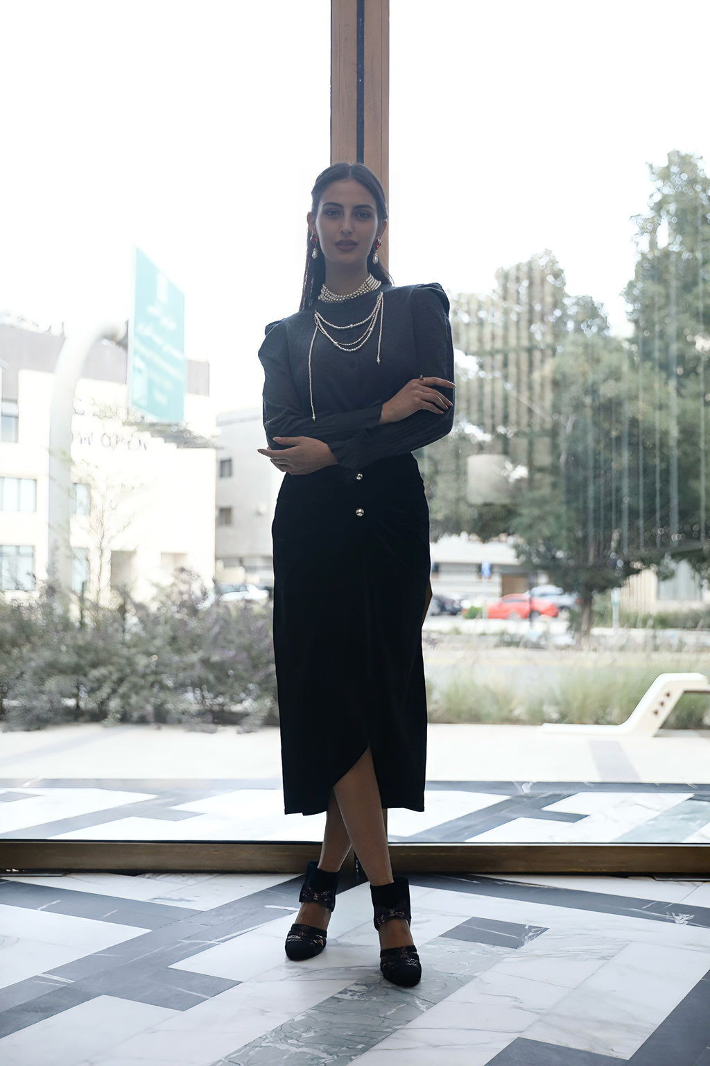 Velvet Pearl Midi Skirt