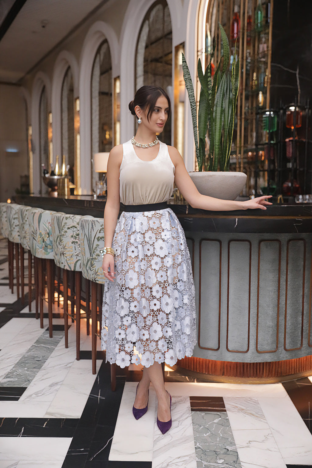 Floral Lace Midi Skirt