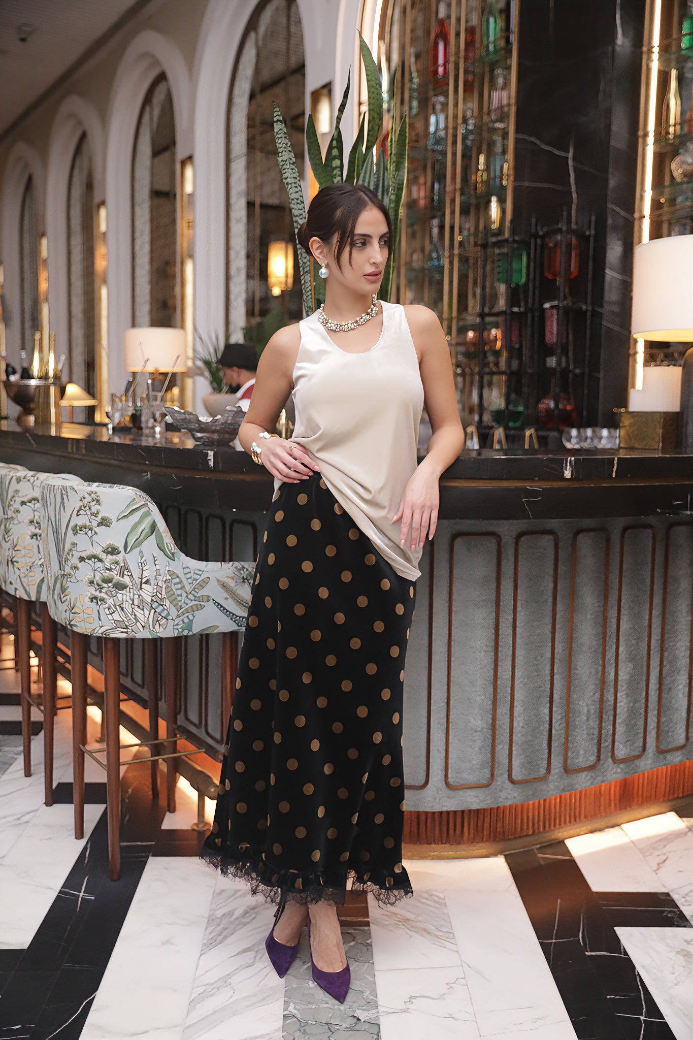 Velvet Polka Lace Midi Skirt