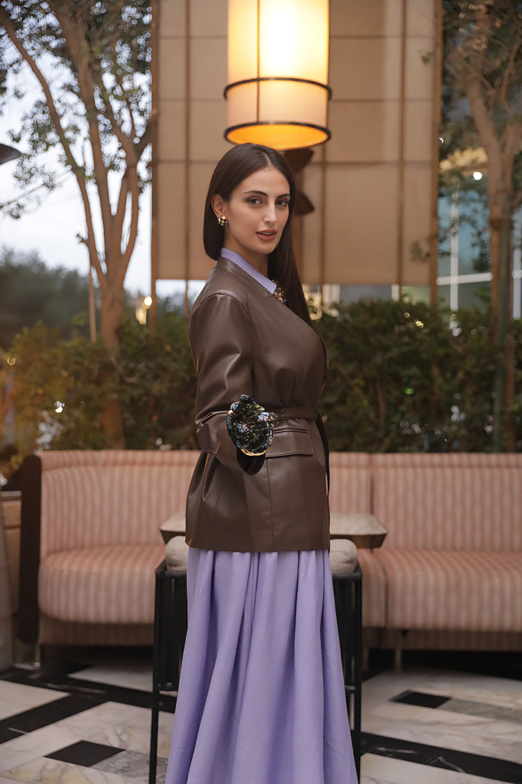 جاكيت جلدي ناعم بحزام