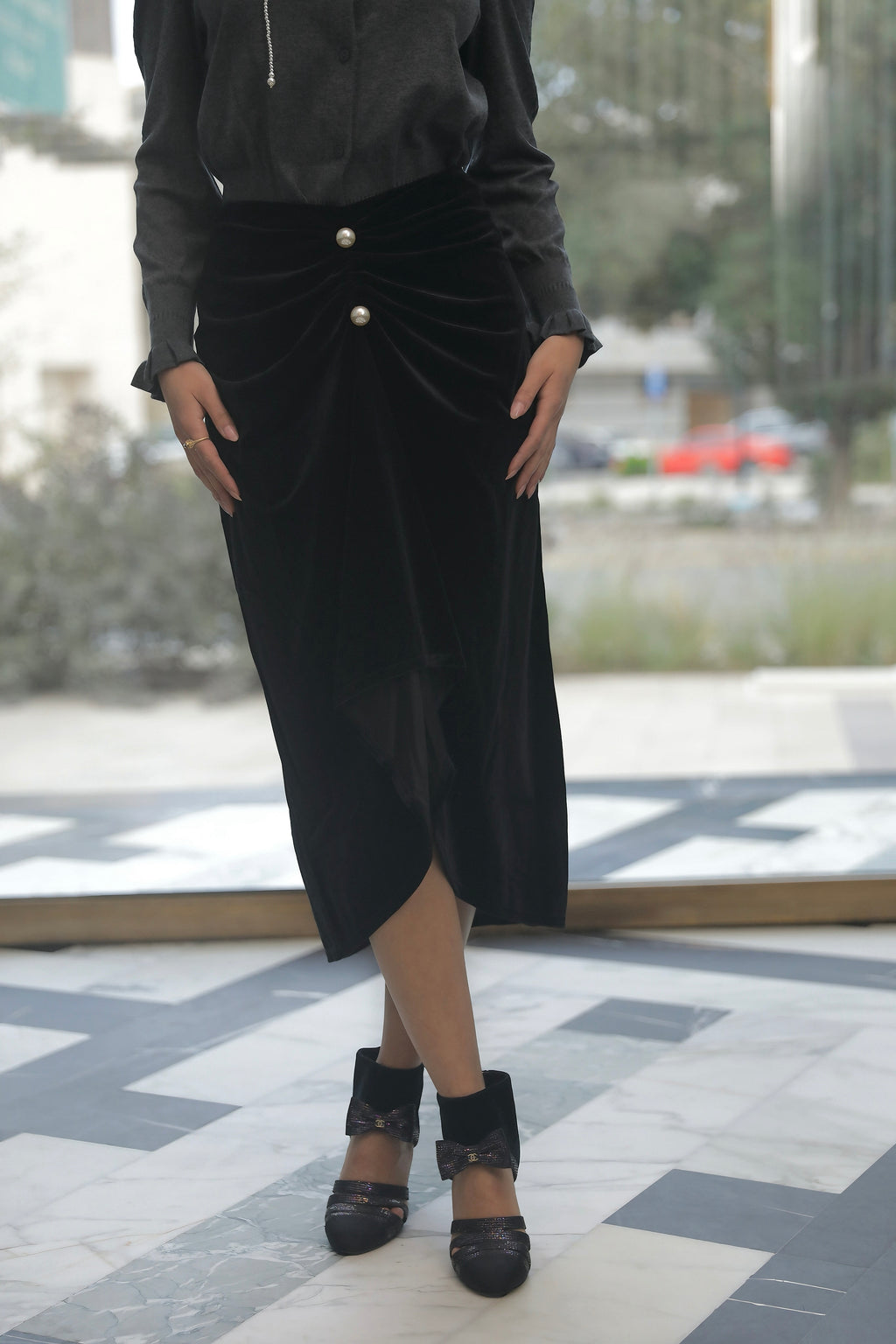 Velvet Pearl Midi Skirt