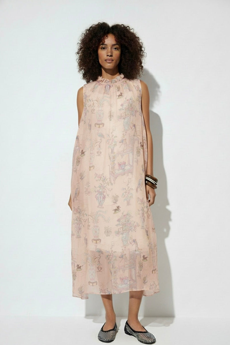 Illustrated High-Neck Dress