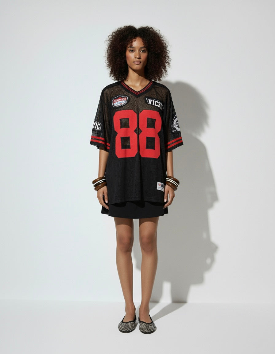 Varsity Mesh Jersey Dress – Black