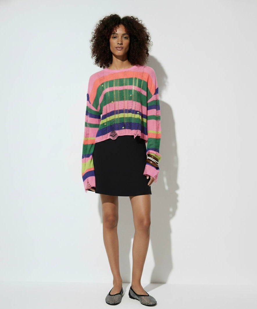 Rainbow Stripe Distressed Knit