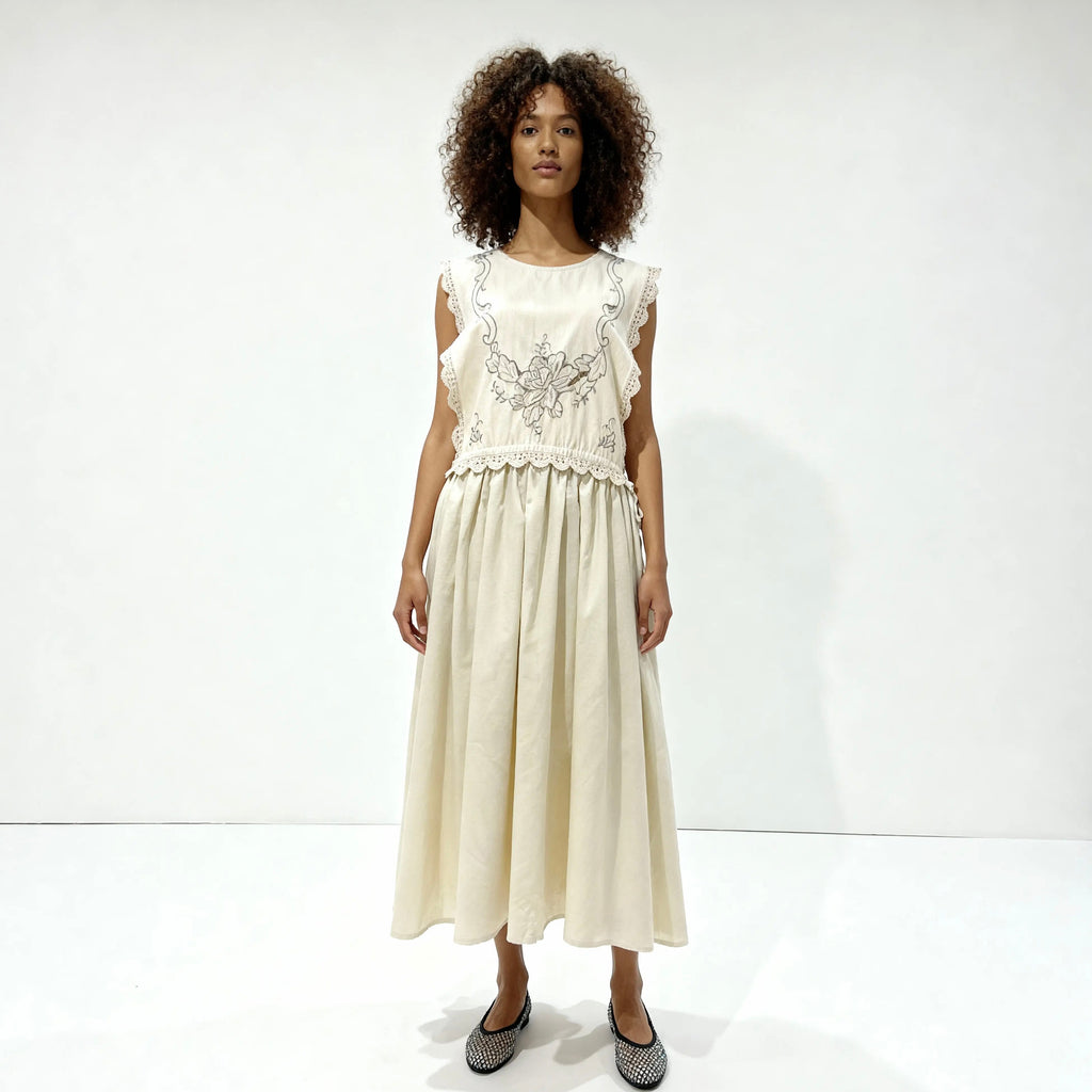 Vintage Embroidered Ruffle Dress