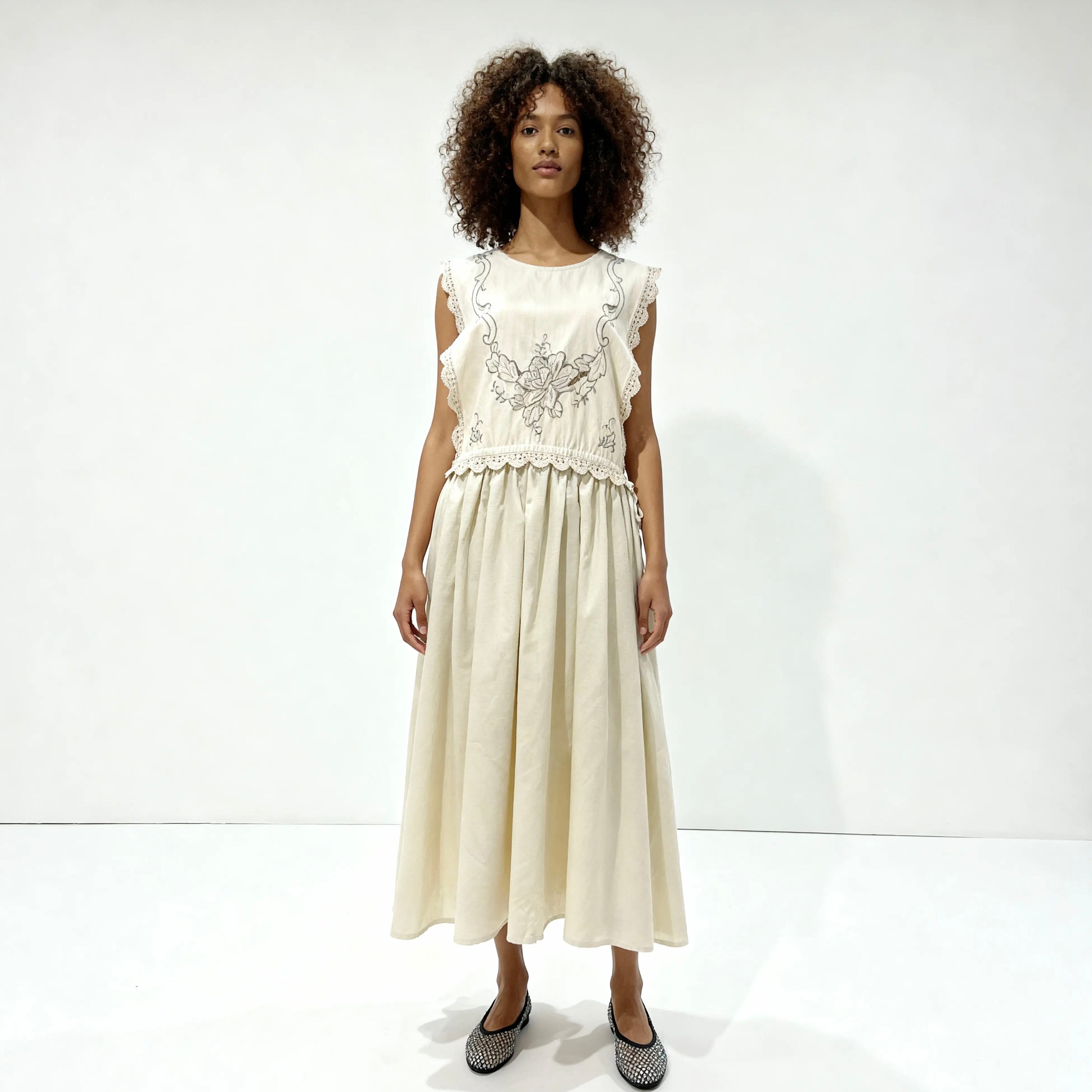 Vintage Embroidered Ruffle Dress