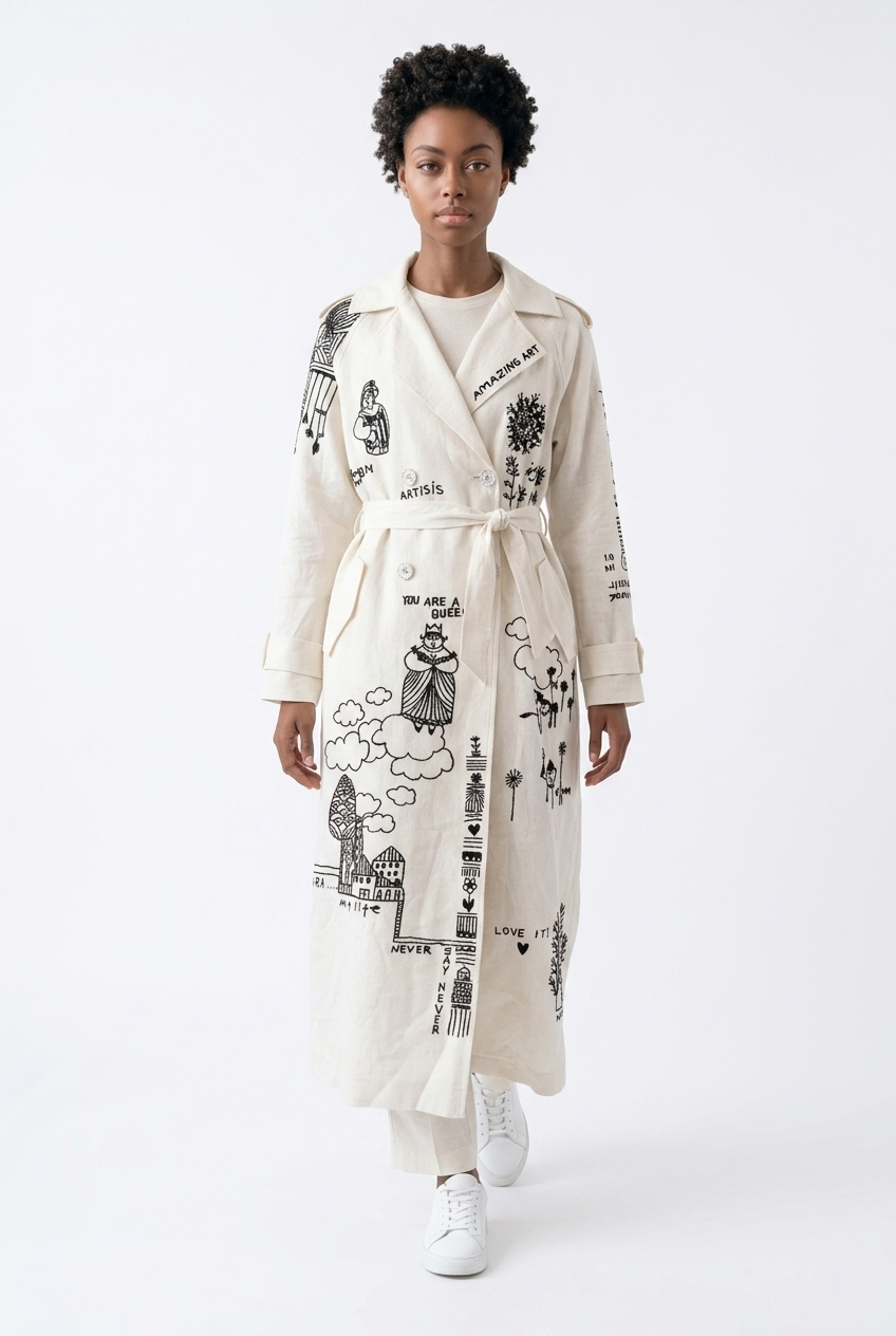 Art Story Printed Trench Coat