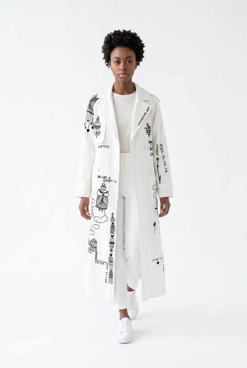 Art Story Printed Trench Coat