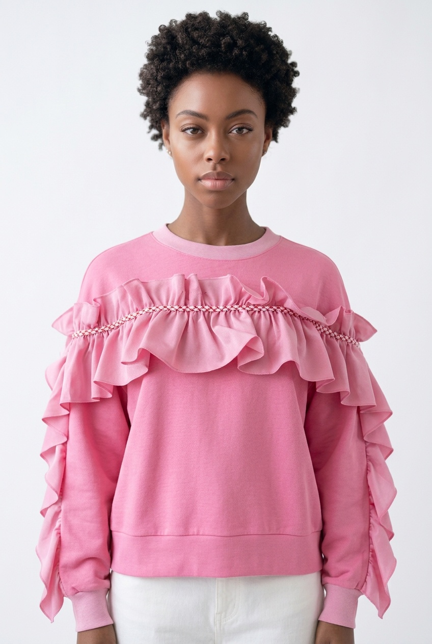 Pink Ruffle Statement Sweatshirt