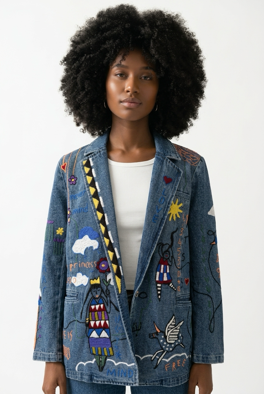 Dreamscape Art Denim Blazer