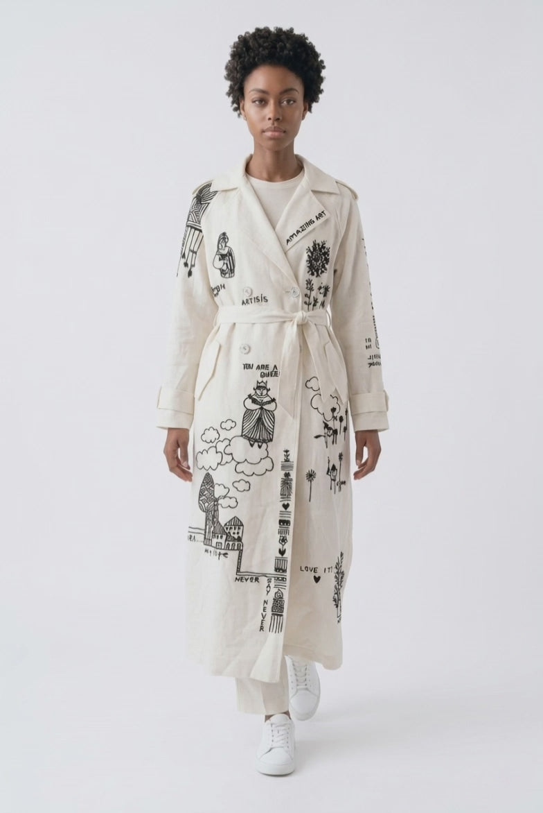 Art Story Printed Trench Coat
